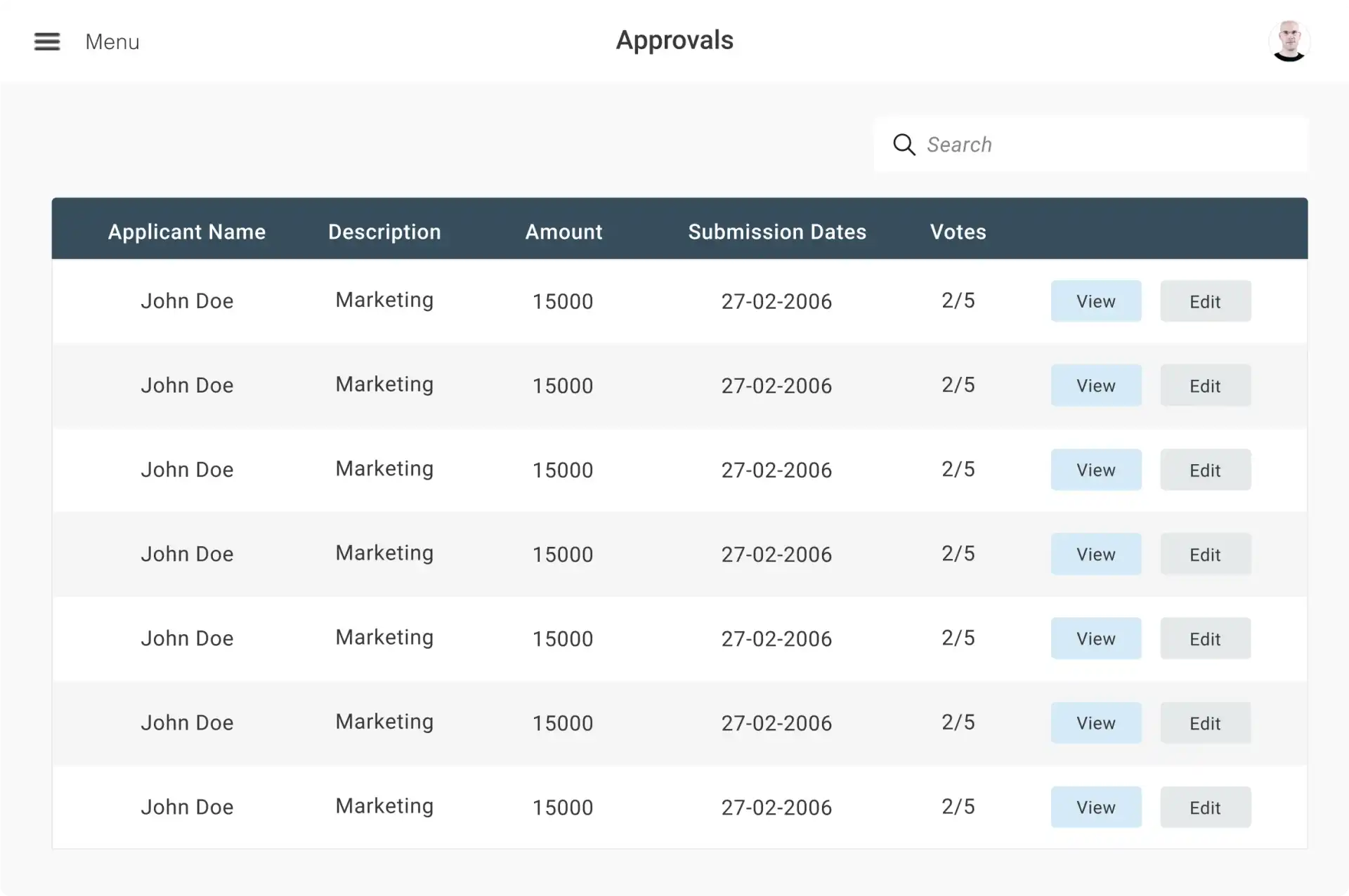 UI Screen to check approvals