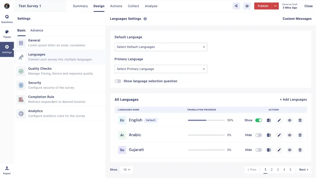 Build your Survey using basic and advanced settings