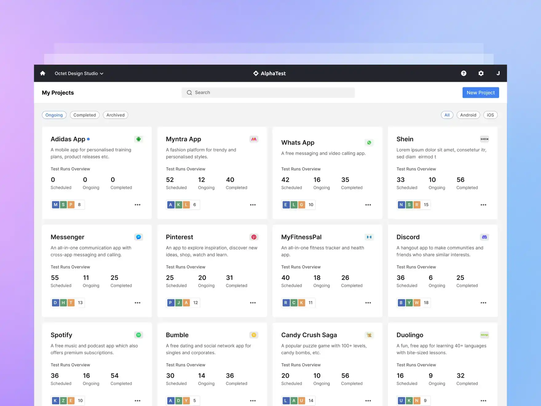 UI UX No-Code Test Automation Dashboard