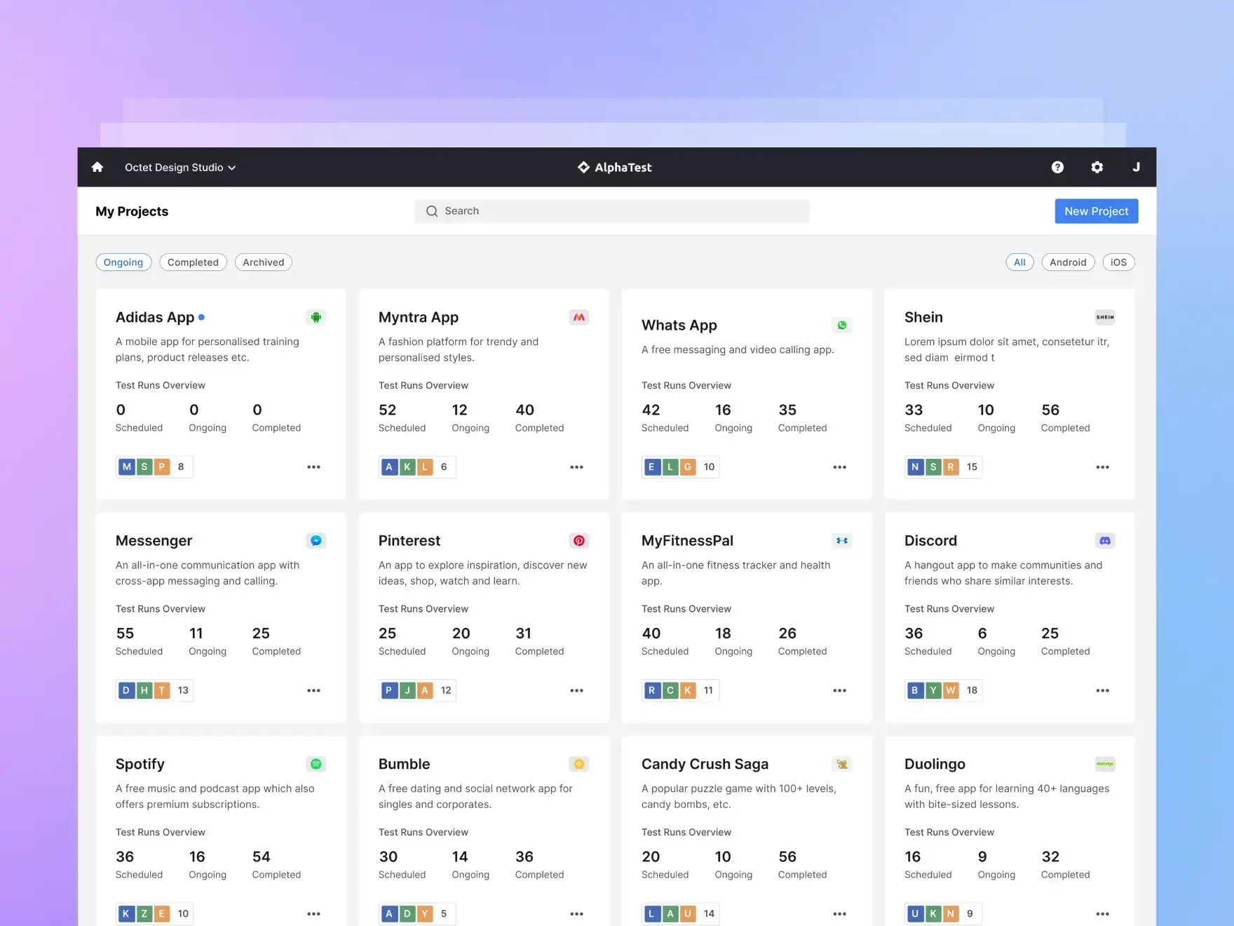 UI UX No-Code Test Automation Dashboard