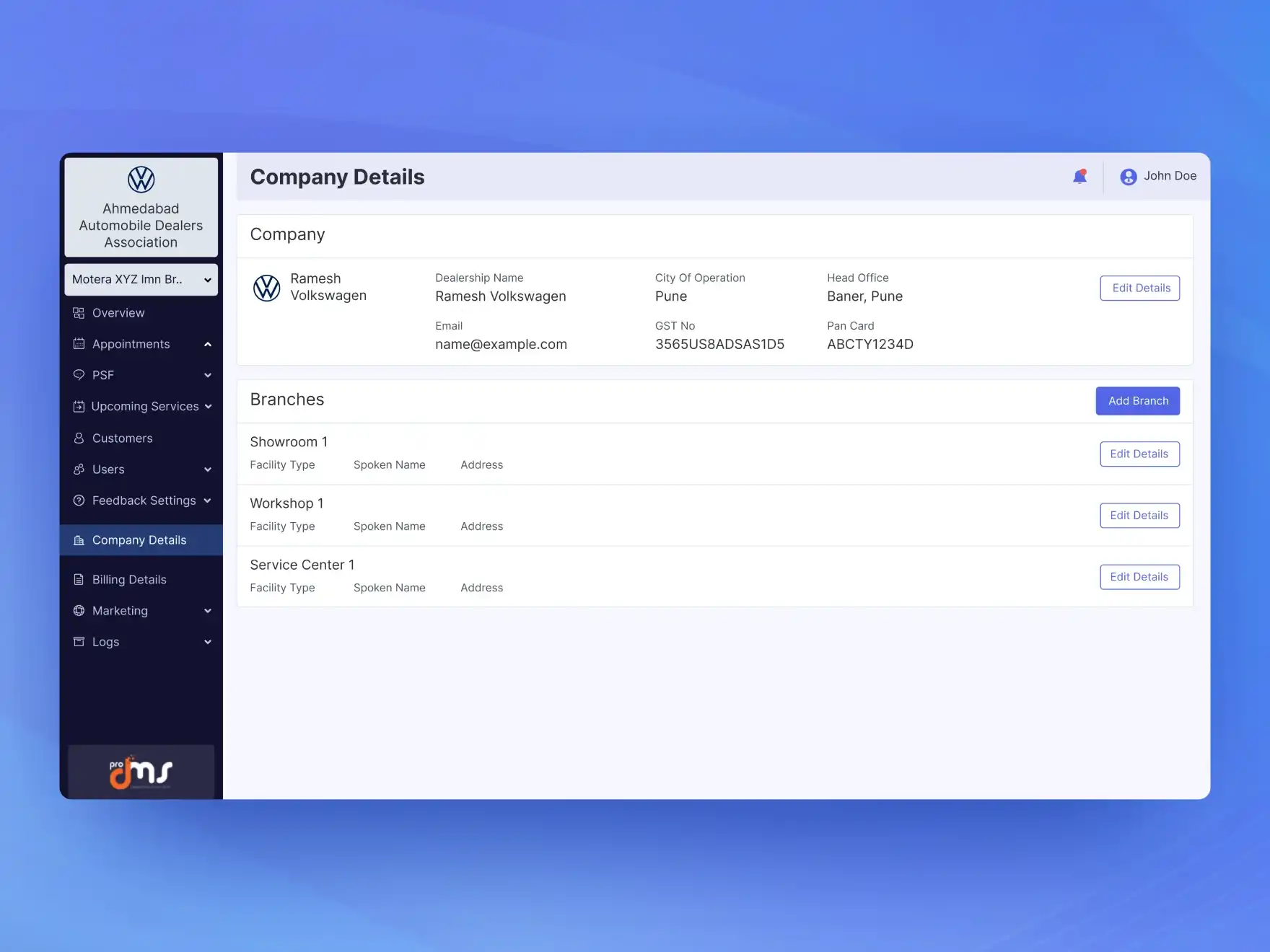 UI UX Screen to View Company Details