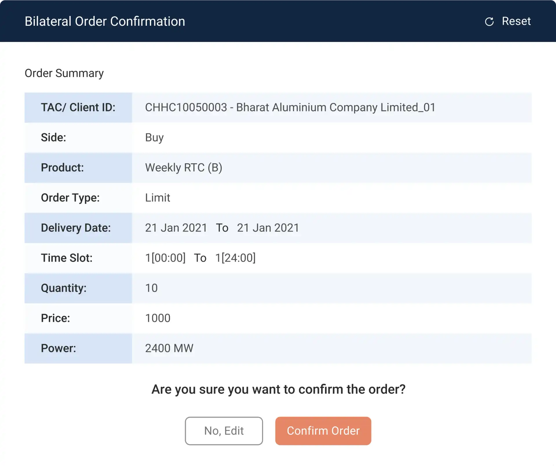 Check order summary and confirm the order