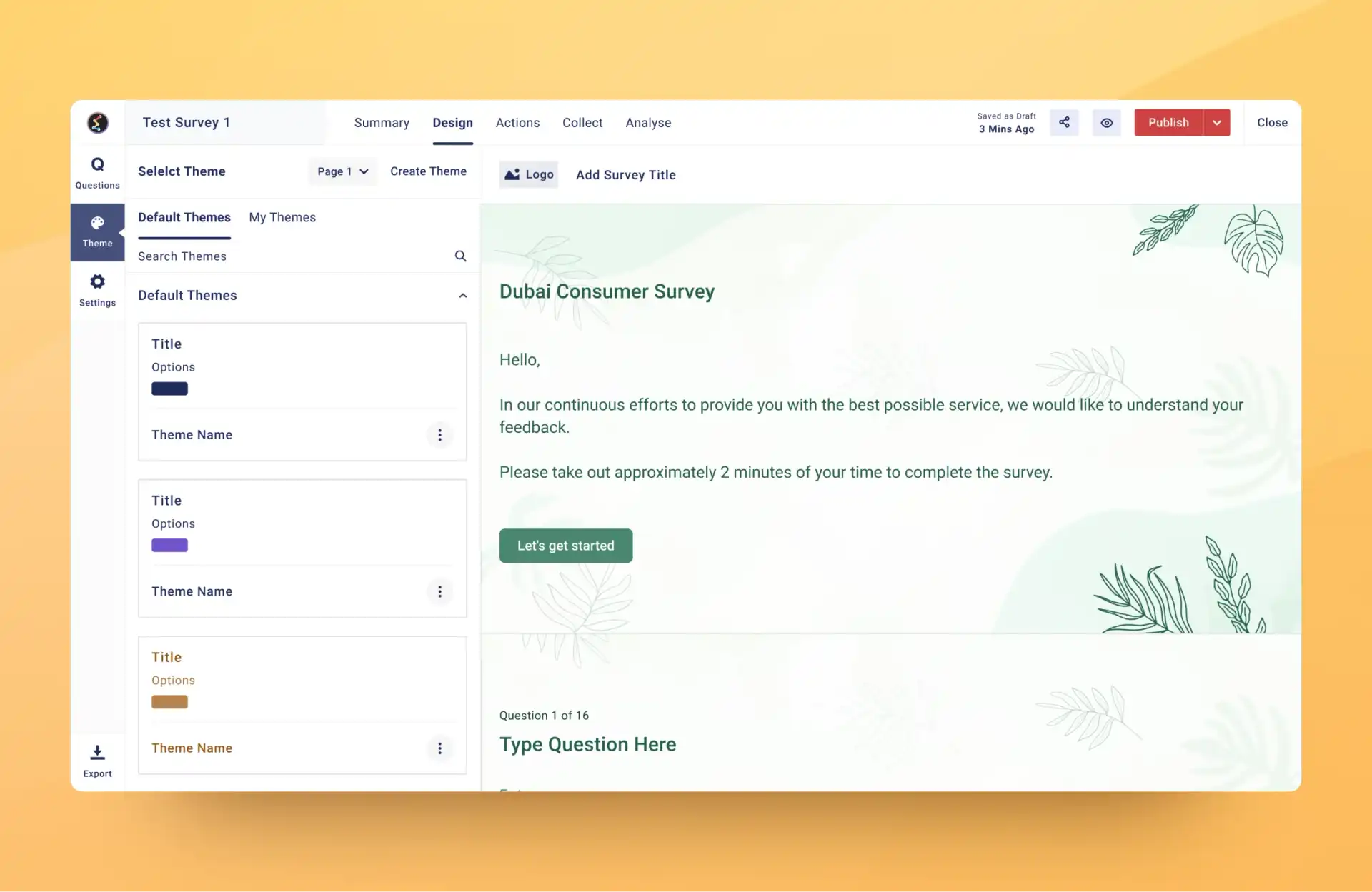 UI Screen to build survey using default themes