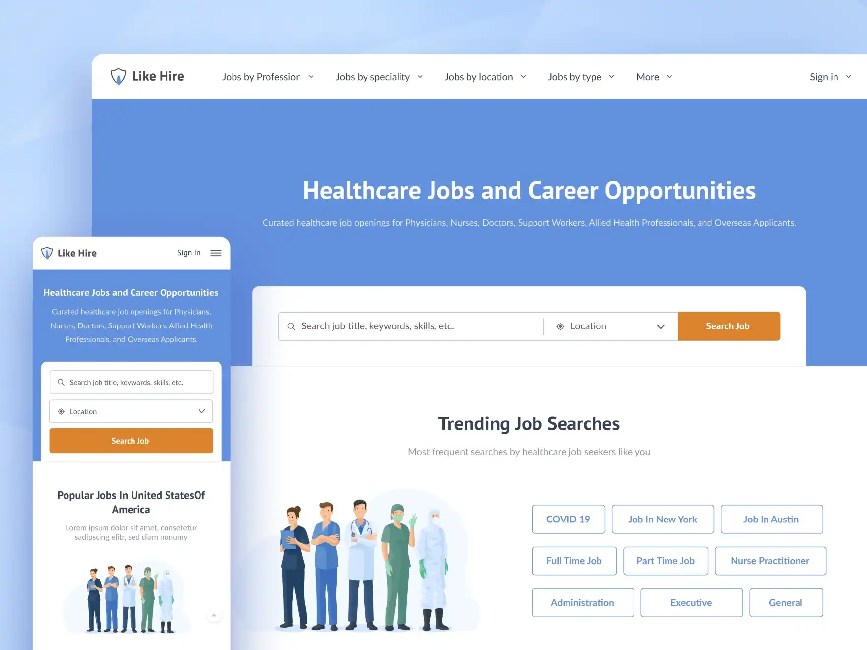 Landing Page UI UX Design of a Healthcare Job Platform