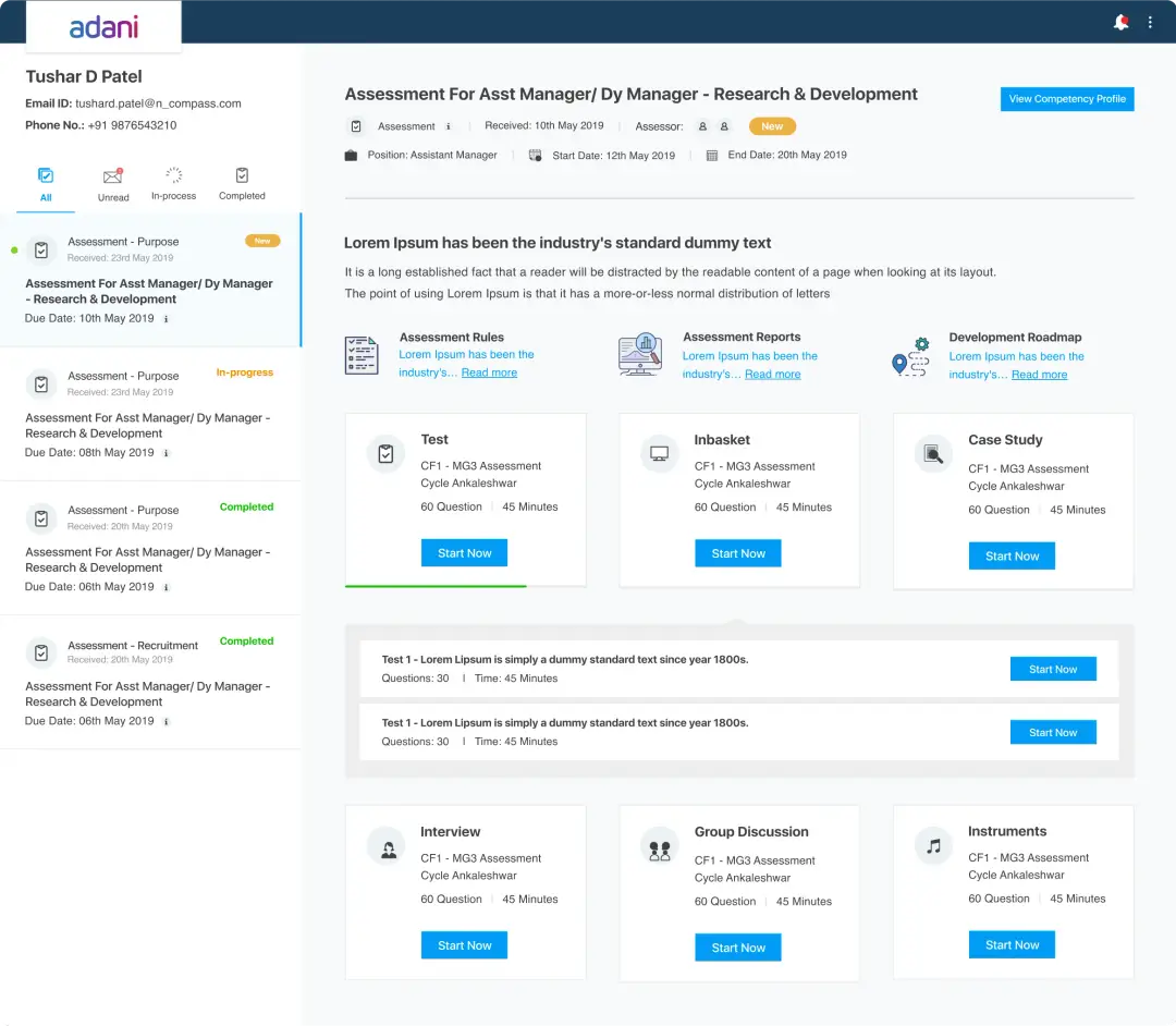 UI Screen to show test assessment status