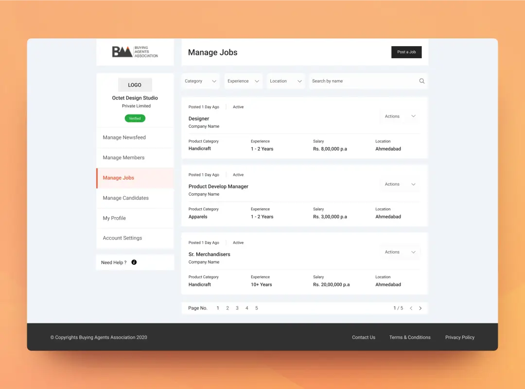 UI screen to manage jobs positions