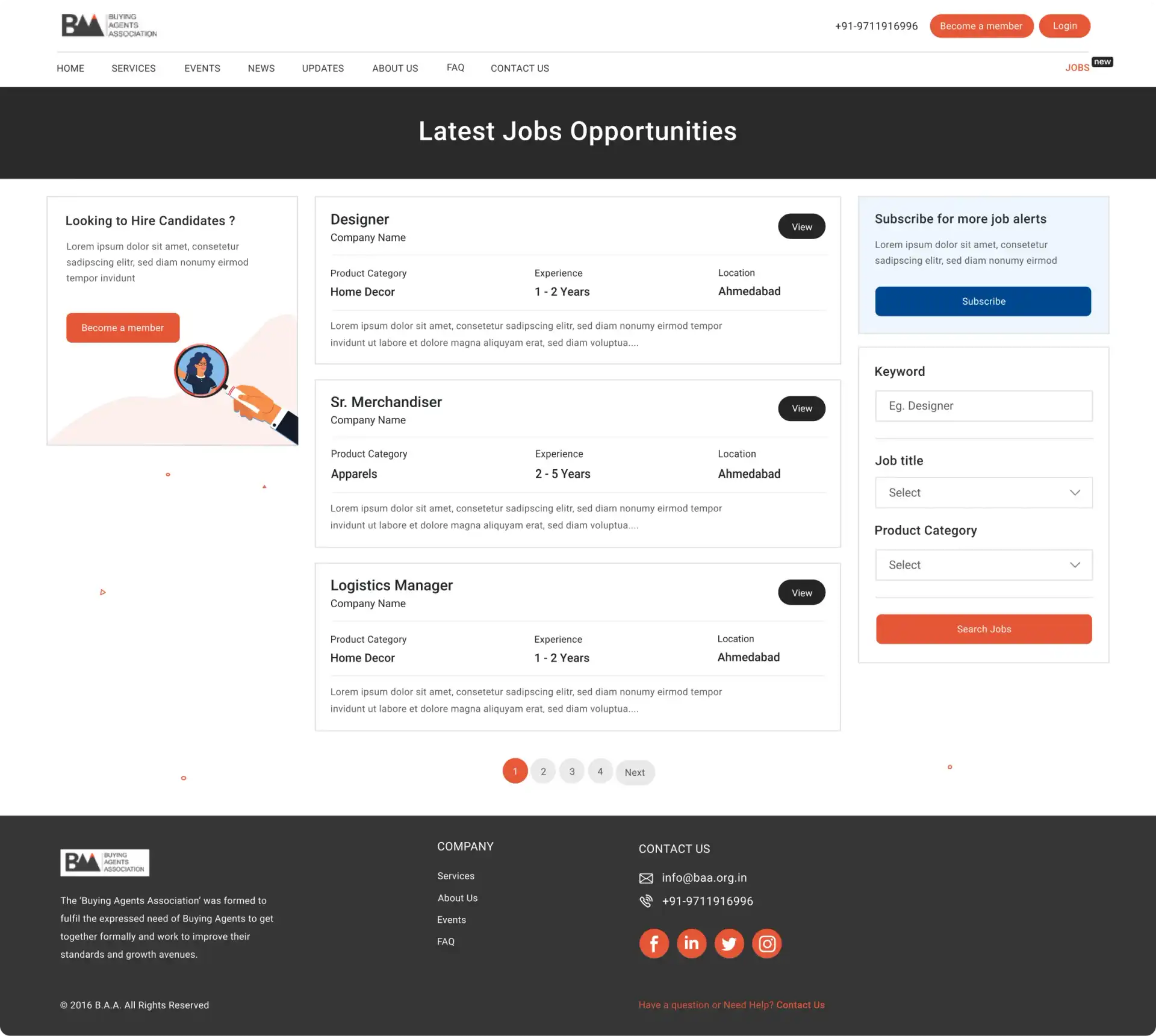 UI screen to view latest job opportunities