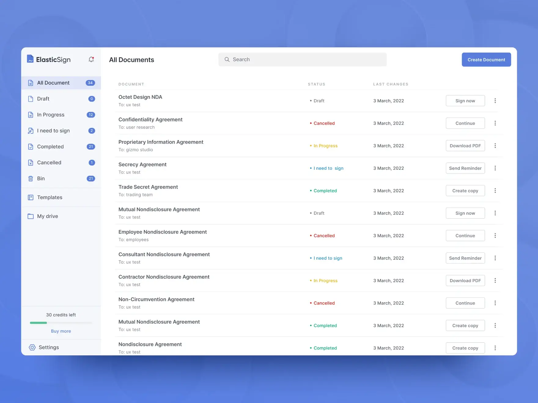 UI Design Of Document Management Screen