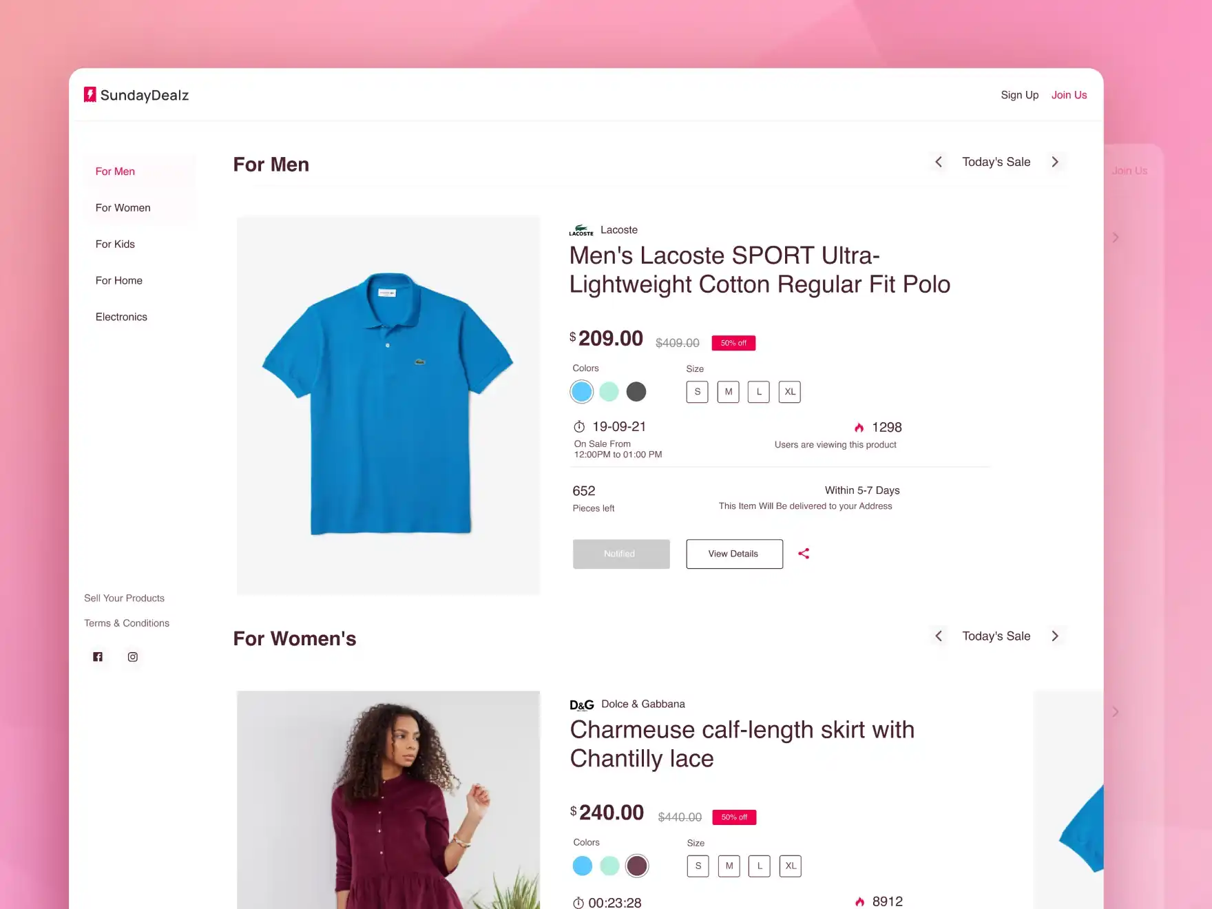Product List Page of Flash Sale E-commerce platform