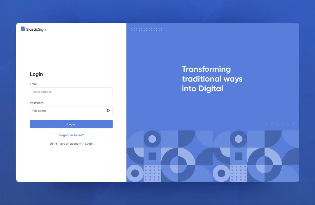 UI UX of Login Screen of a Digital Signature Platform