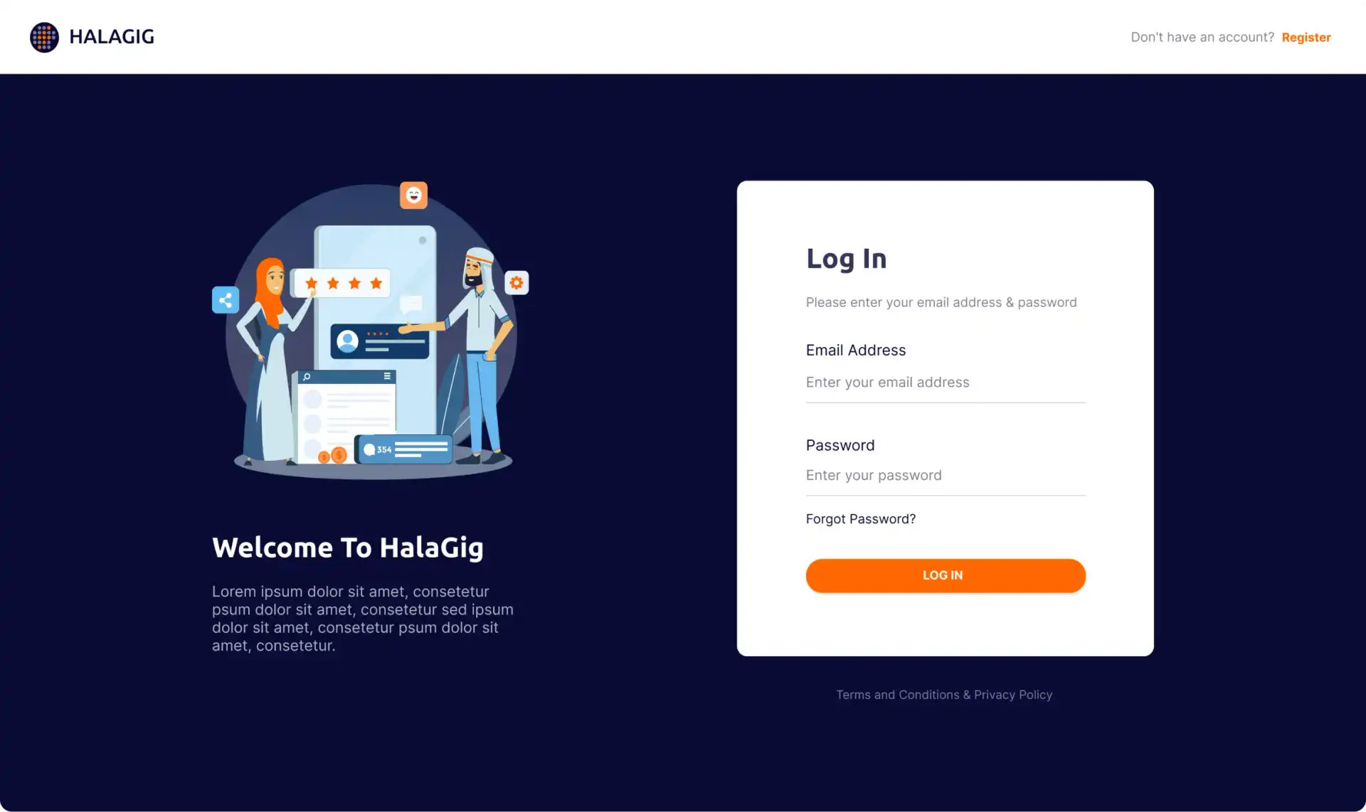 Login Screen to maintain user privacy