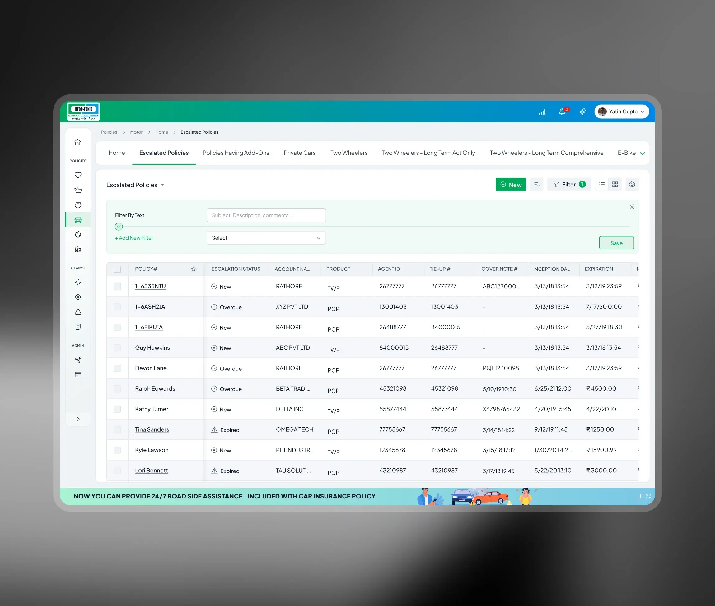 IFFCO Tokio platform interface 3