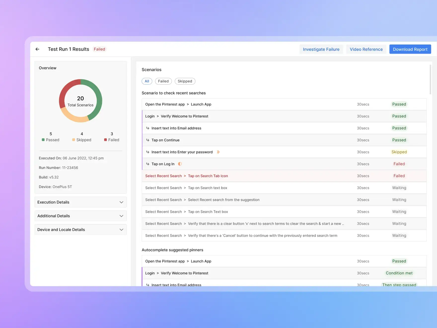 Test Run Results of Specific Projects