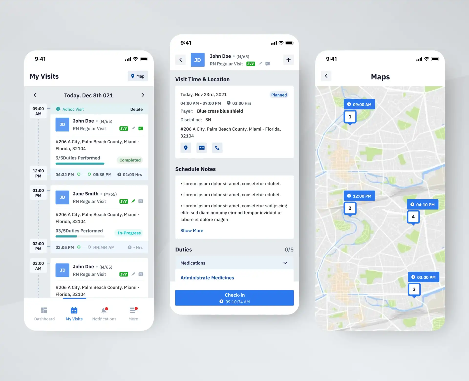 UI Design to show location on maps for schedule visits
