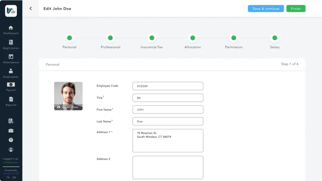 UI screen to edit employee details