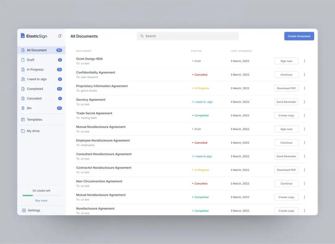 UI Design Of Document Management Screen