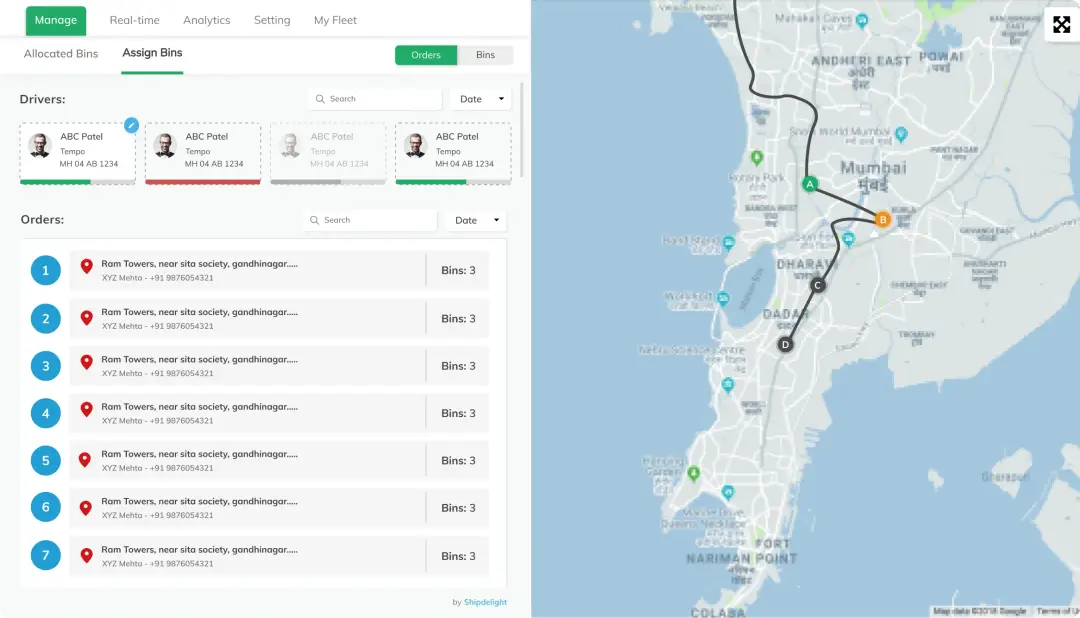 UI Screen to assign orders to drivers