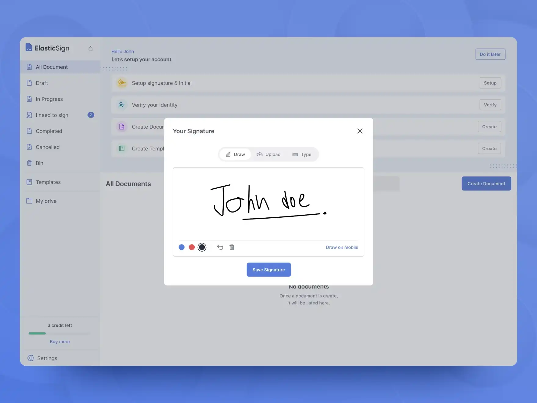 UI Screen to draw, upload or type your own signature