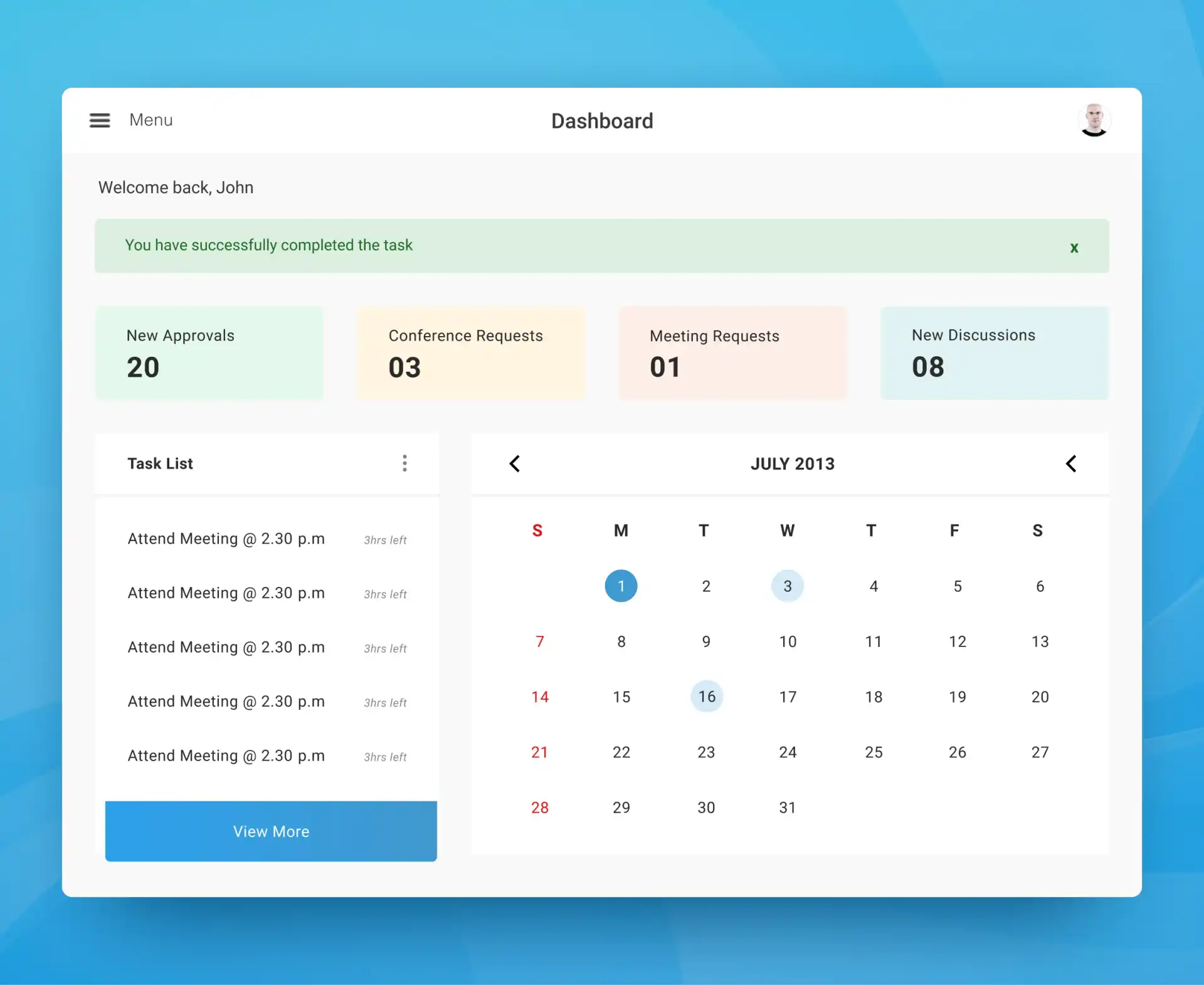 UI Dashboard to keep track on tasks