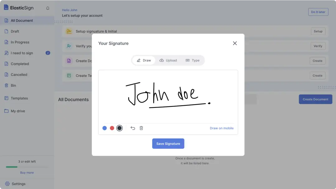 Draw, Upload and Setup digital signature