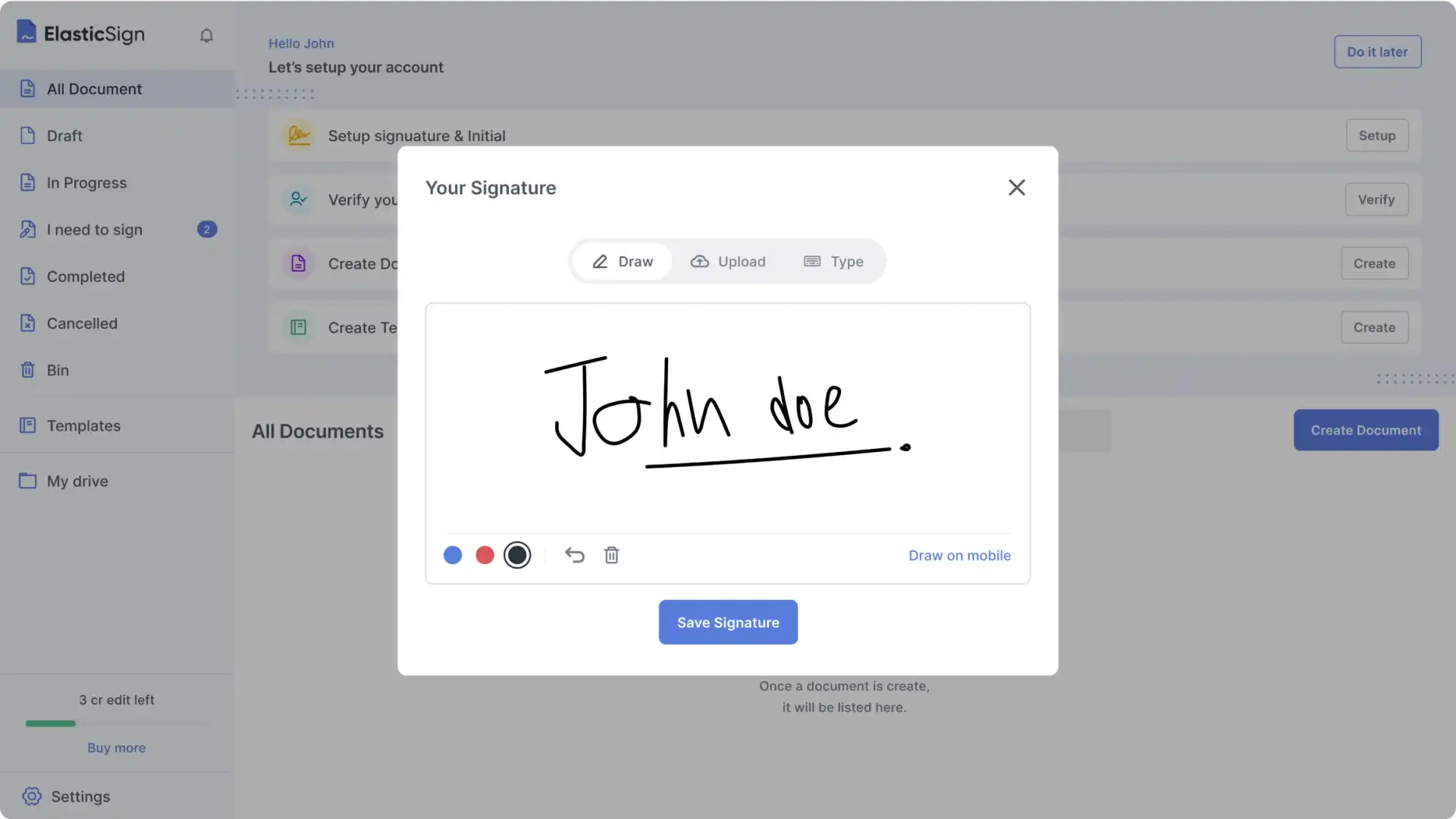 Draw, Upload and Setup digital signature