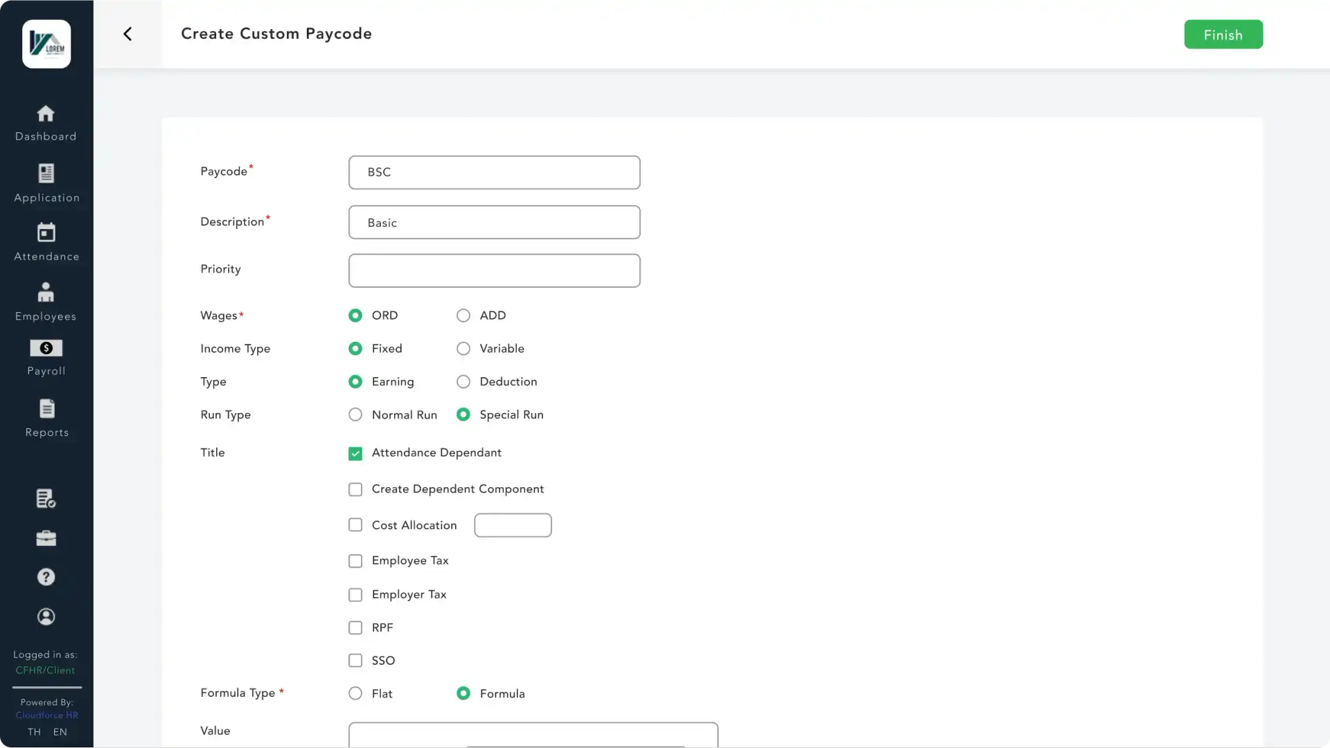 UI Screen to create custom paycode