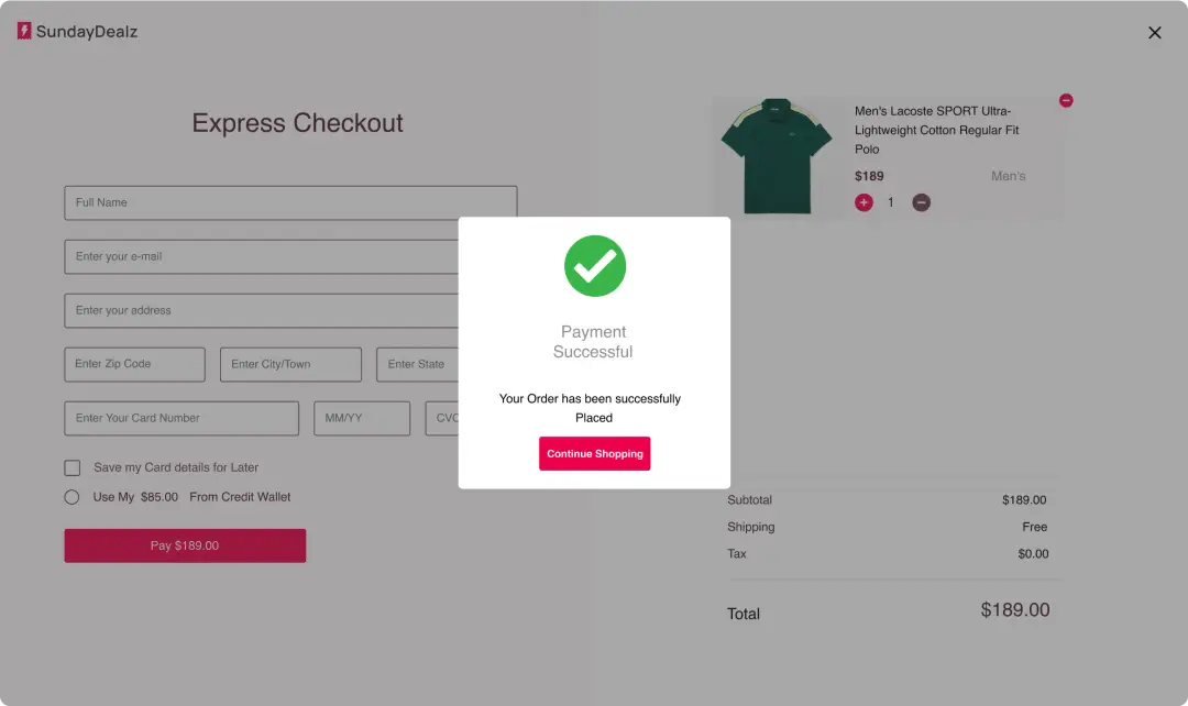 UI screen to show payment status