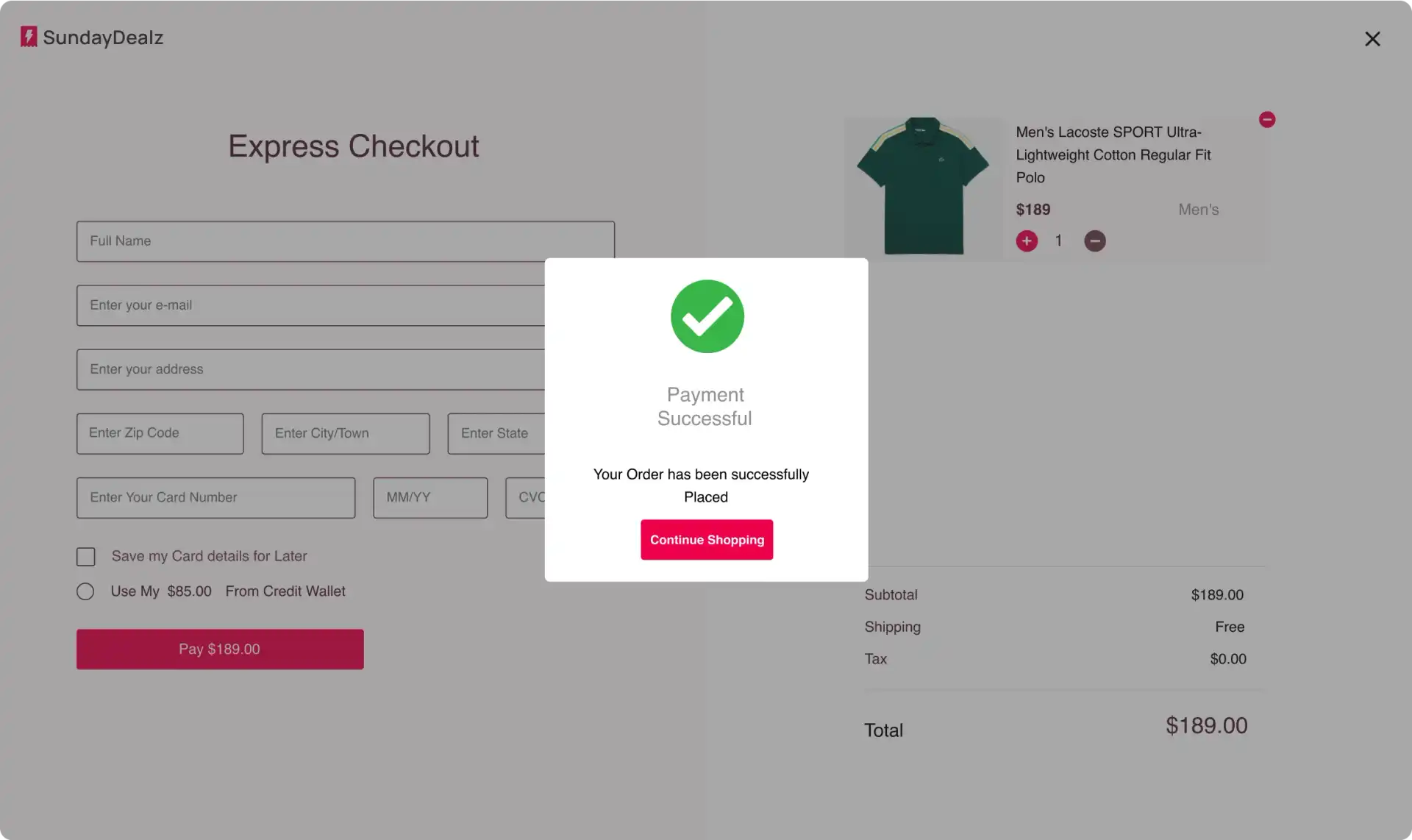 UI screen to show payment status